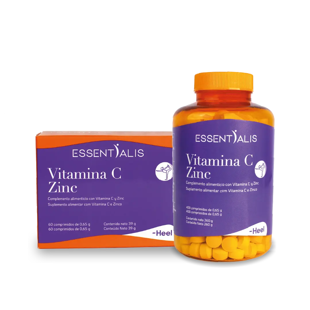 Caja y bote de Essentialis Vitamina C zinc