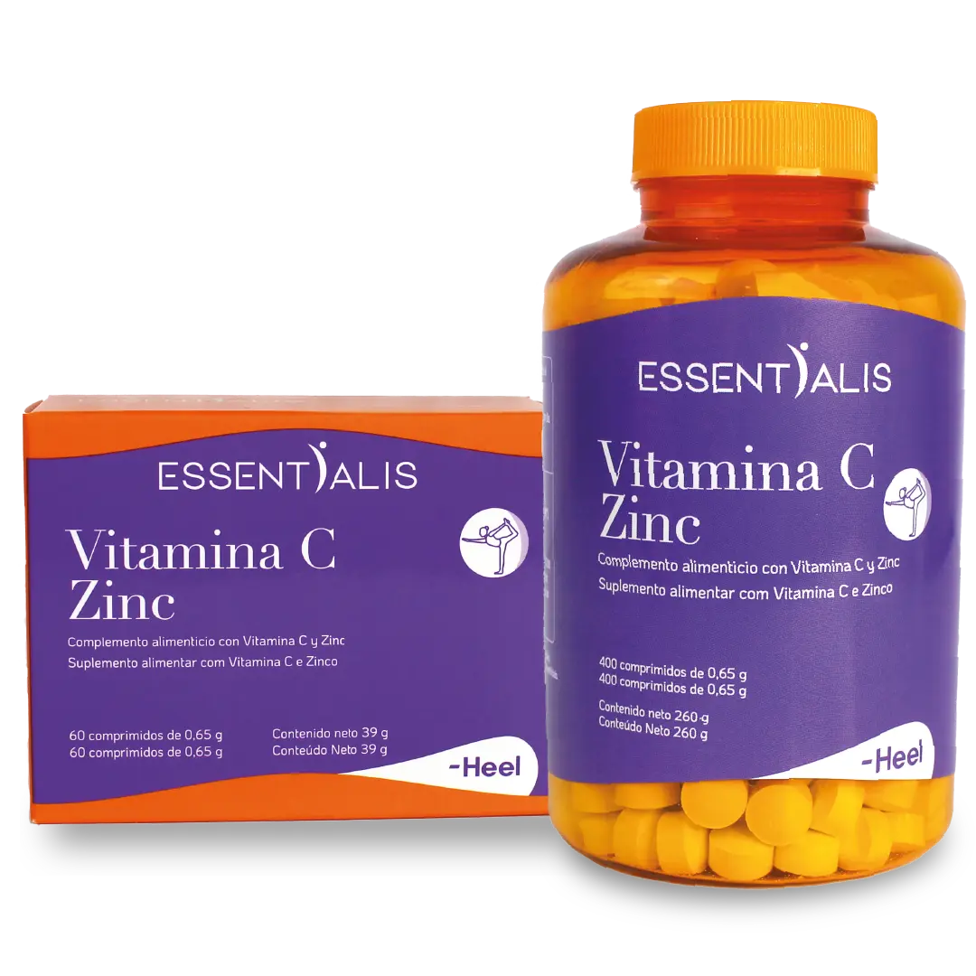 Caja y bote de Essentialis Vitamina C zinc